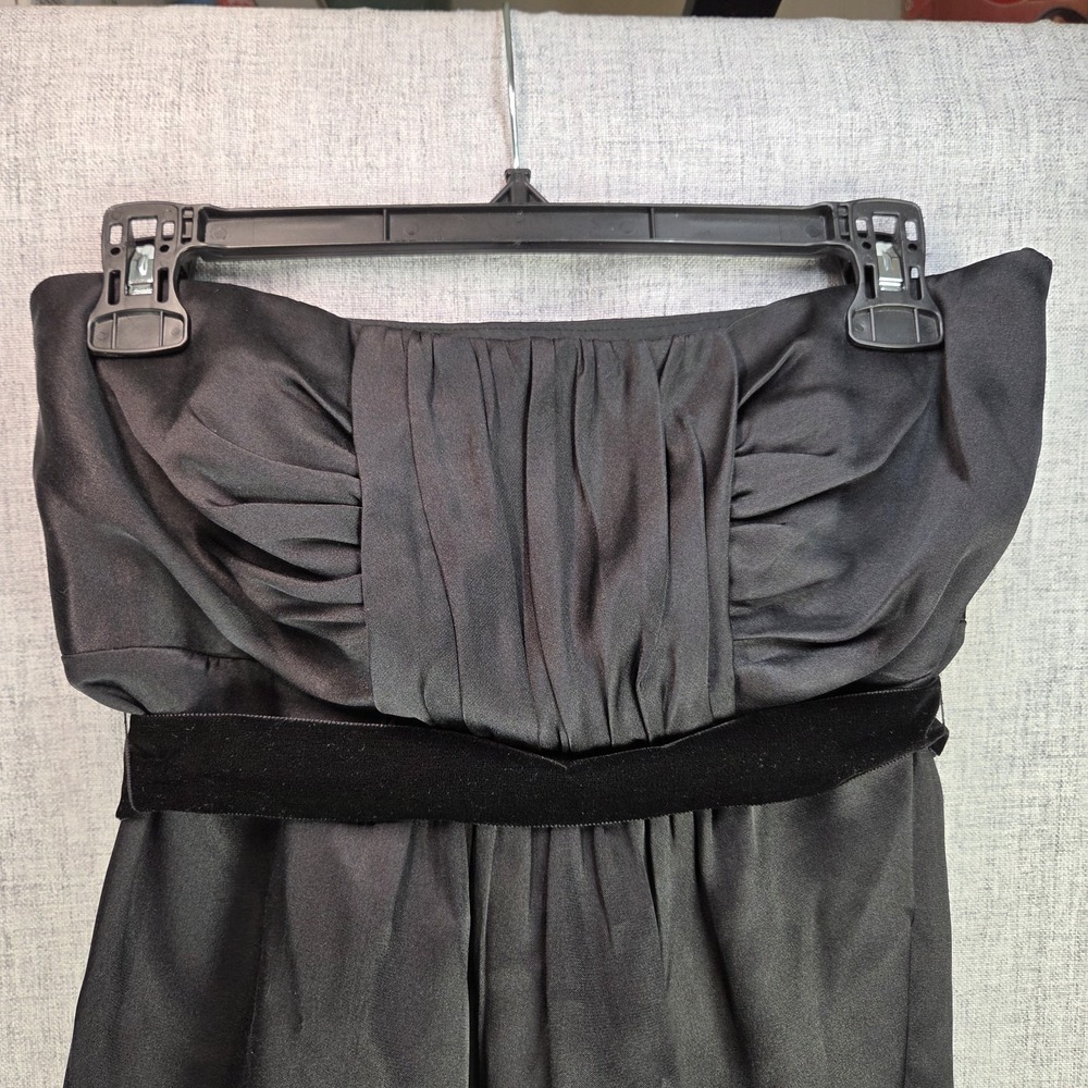 VTG Banana Republic Y2K Women's Black Silk Strapless Mini Dress SZ 6 Velvet Sash - Picture 2 of 13